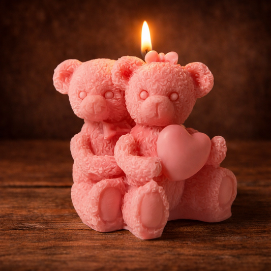 Couple Teddy Bear Holding Heart Candle