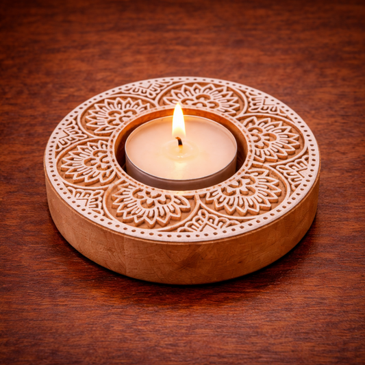 Round Wooden Tea Light Candle Holder