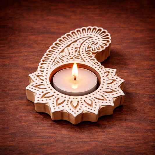 Boota-Shaped Wooden Tea light  Candle Holder